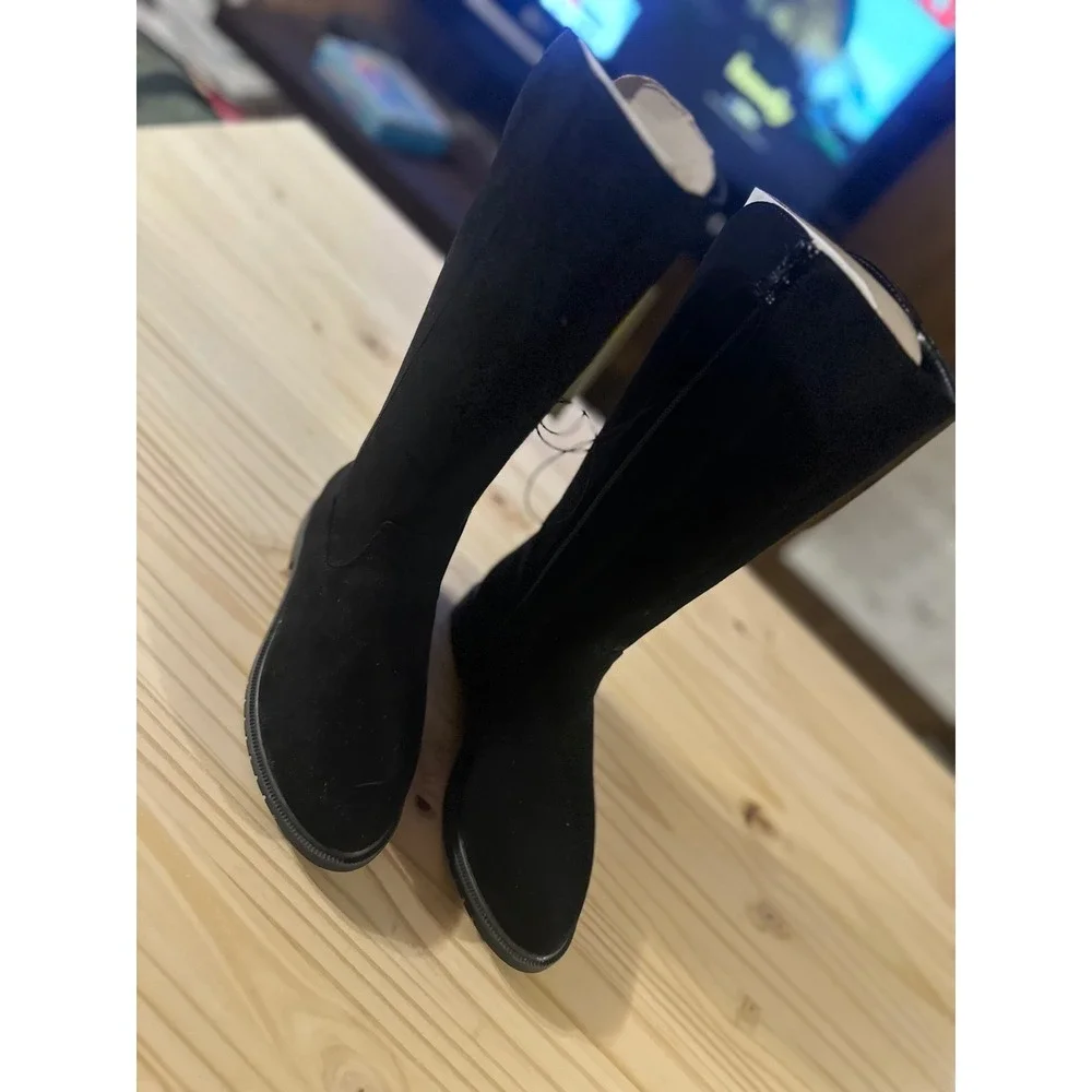 Cat & Jack Meranda Tall Boots Black Faux Suede Side Zip Kids Size 2 NEW